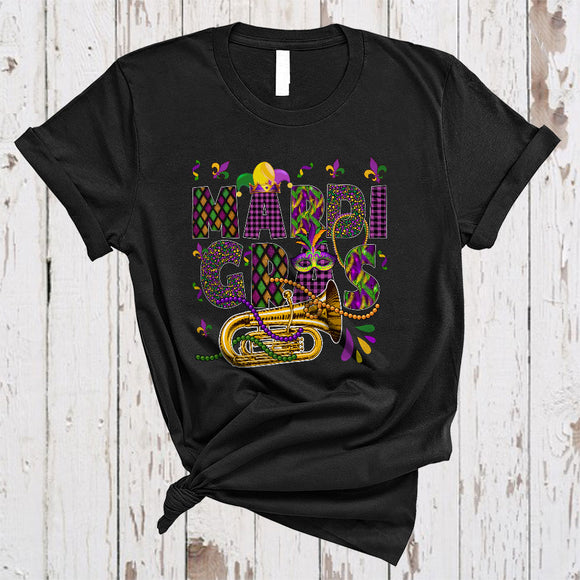MacnyStore - Mardi Gras, Wonderful Mardi Gras Plaid Tuba Player, Beads Mardi Gras Parade Group T-Shirt
