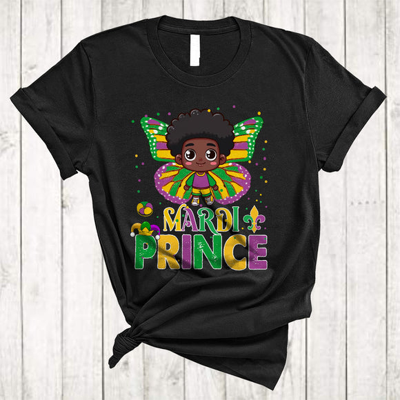 MacnyStore - Mardi Prince, Lovely Mardi Gras Black Afro Boy Butterfly, Pride African American Family Group T-Shirt