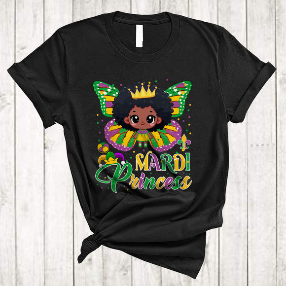MacnyStore - Mardi Princess, Lovely Mardi Gras Black Afro Girl Butterfly, Pride African American Family Group T-Shirt