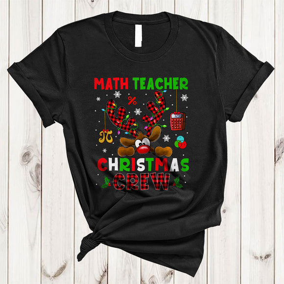 MacnyStore - Math Teacher Christmas Crew, Cute Lovely Plaid Reindeer, Matching Teacher X-mas Group T-Shirt