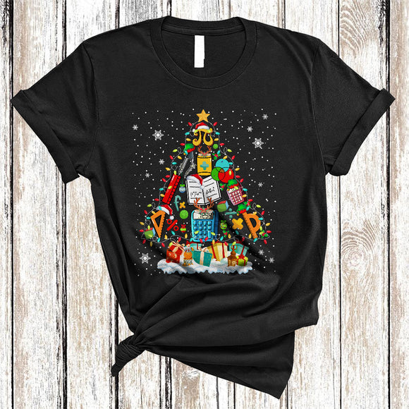 MacnyStore - Math Tools As Christmas Tree, Colorful Merry X-mas Lights Math Teacher, Snow X-mas Group T-Shirt