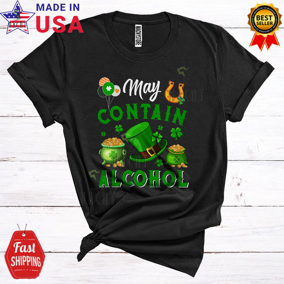 MacnyStore - May Contain Alcohol Cool Cute St. Patrick's Day Leprechaun Hat Shamrock Matching Drinking Team T-Shirt