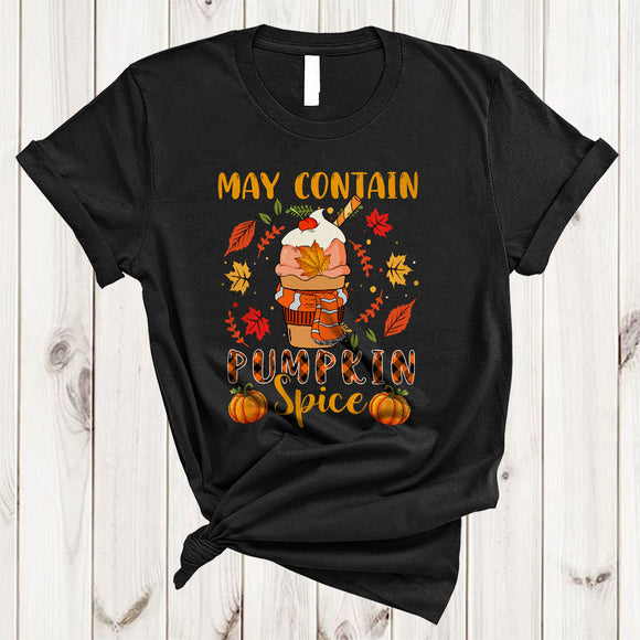 MacnyStore - May Contain Pumpkin Spice, Lovely Plaid Thanksgiving Fall Leaf Pumpkin, Matching Family Group T-Shirt