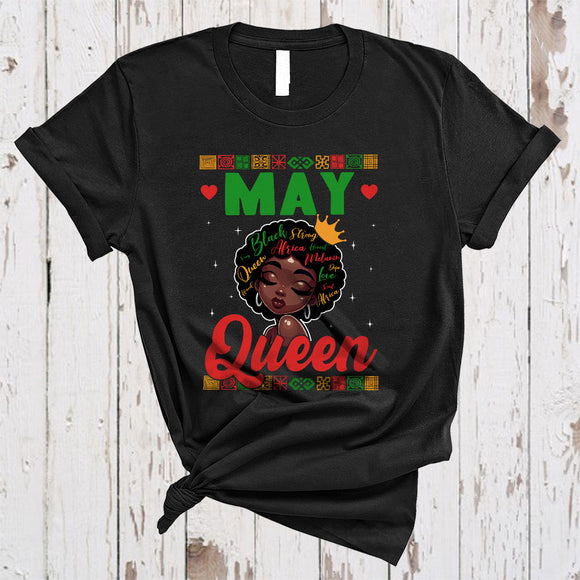 MacnyStore - May Queen, Amazing Birthday Afro Black African American Women, Black History Month Zodiac T-Shirt