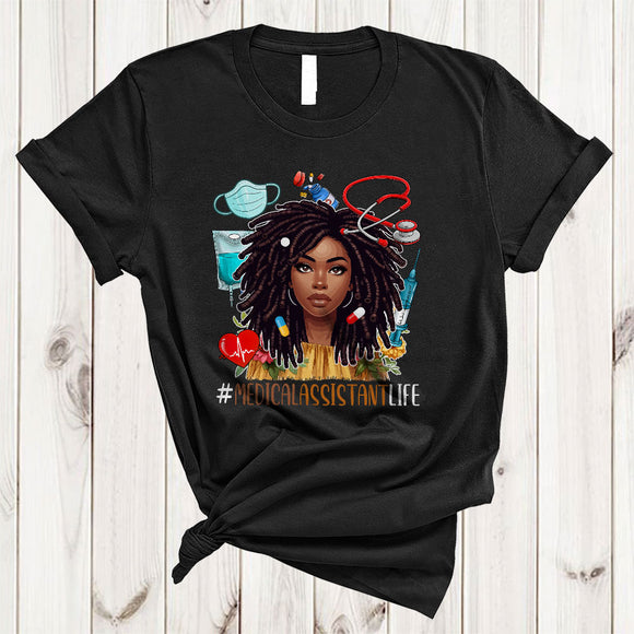 MacnyStore - Medical Assistant Life, Lovely Black History Month Afro Hair, Medical Assistant Tools African American T-Shirt