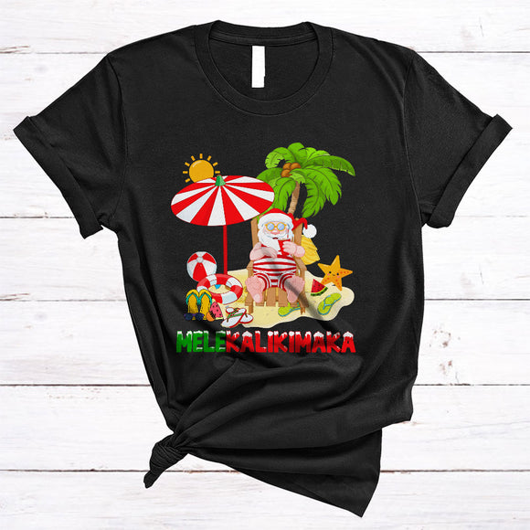 MacnyStore - Mele Kalikimaka Funny Awesome Christmas Hawaiian Hawaii Santa Drinking Beach Summer Lover T-Shirt