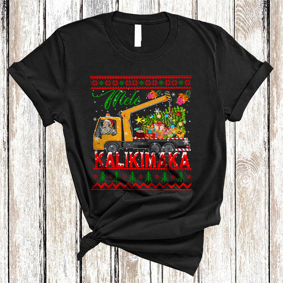 MacnyStore - Mele Kalikimaka, Funny Merry Christmas Sweater Hawaiian, X-mas Santa Crane Truck Driver T-Shirt