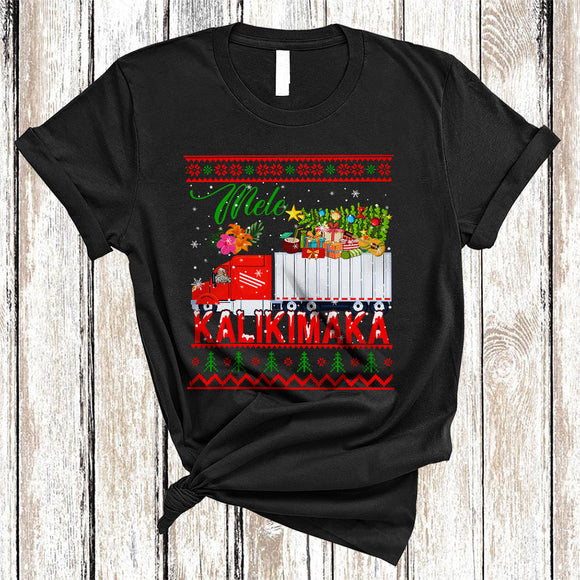 MacnyStore - Mele Kalikimaka, Funny Merry Christmas Sweater Hawaiian, X-mas Santa Truck Driver Trucker T-Shirt