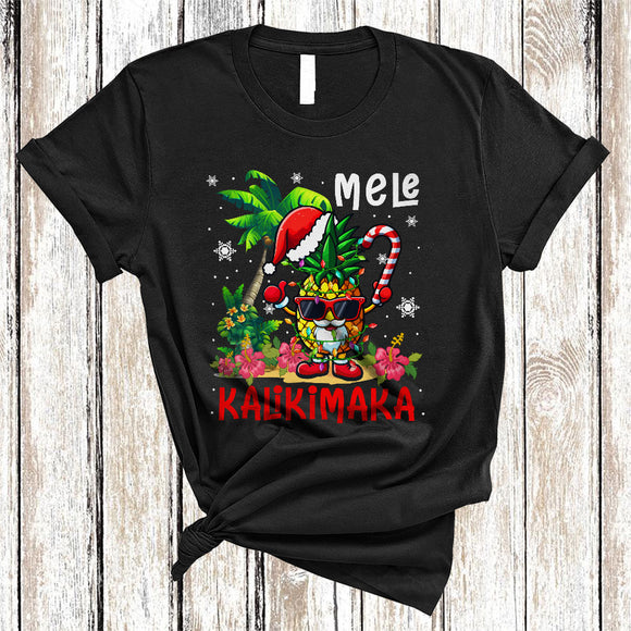 MacnyStore - Mele Kalikimaka, Joyful Cool Christmas Santa Pineapple Lover, X-mas Hawaiian Snow Around T-Shirt