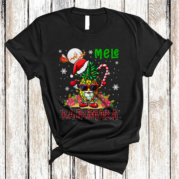 MacnyStore - Mele Kalikimaka, Joyful Plaid Christmas Santa Pineapple Lover, X-mas Moon Snow Around T-Shirt