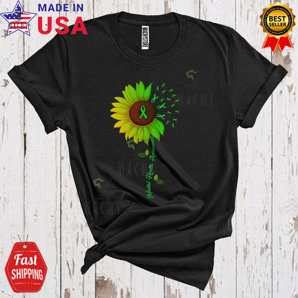 MacnyStore - Mental Health Awareness Cool Proud Mental Health Awareness Green Ribbons Sunflower T-Shirt