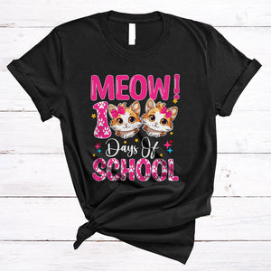 MacnyStore - Meow 100 Days Of School, Amazing 100th Day Of School Cat Lover, Student Teacher Group T-Shirt