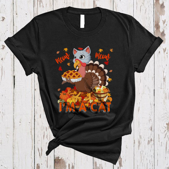 MacnyStore - Meow Meow I'm A Cat Funny Family Thanksgiving Fall Leaf Pumpkin Turkey Cat Face Lover T-Shirt