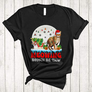 MacnyStore - Meowing Through The Snow, Lovely Merry Christmas Santa Kitten, X-mas Sleigh Kitten Lover T-Shirt