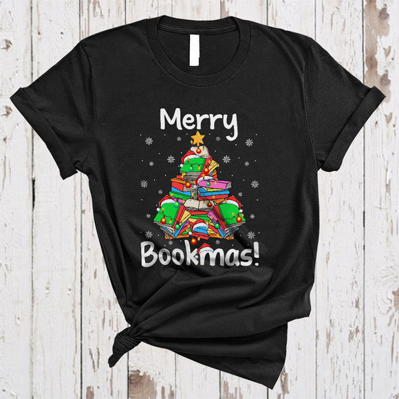 MacnyStore - Merry Bookmas, Cheerful Christmas Tree Books Library, X-mas Lights Librarian Snow Around T-Shirt