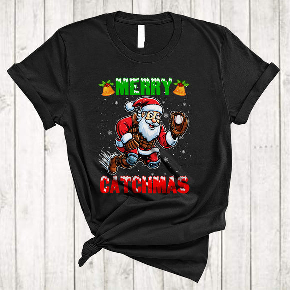 MacnyStore - Merry Catchmas, Cool Wonderful Christmas Santa Playing Baseball, Catcher Sport X-mas Team T-Shirt