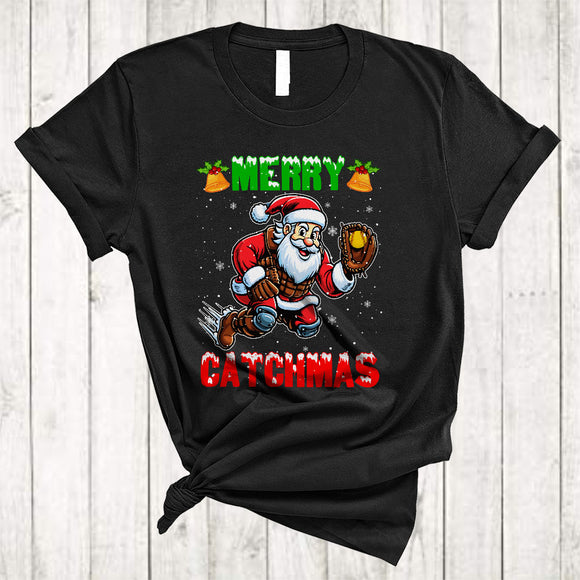 MacnyStore - Merry Catchmas, Cool Wonderful Christmas Santa Playing Softball, Catcher Sport X-mas Team T-Shirt