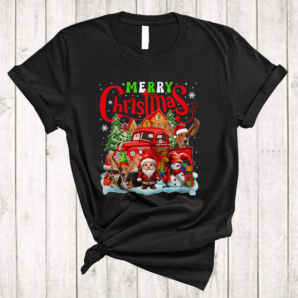 MacnyStore - Merry Christmas Cute Xmas Snow Gnome Snowman Basset Hound Dog On Pickup Truck T-Shirt