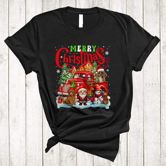 MacnyStore - Merry Christmas Cute Xmas Snow Gnome Snowman Poodle Dog On Pickup Truck T-Shirt