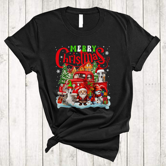 MacnyStore - Merry Christmas Cute Xmas Snow Gnome Snowman Whippet Dog On Pickup Truck T-Shirt