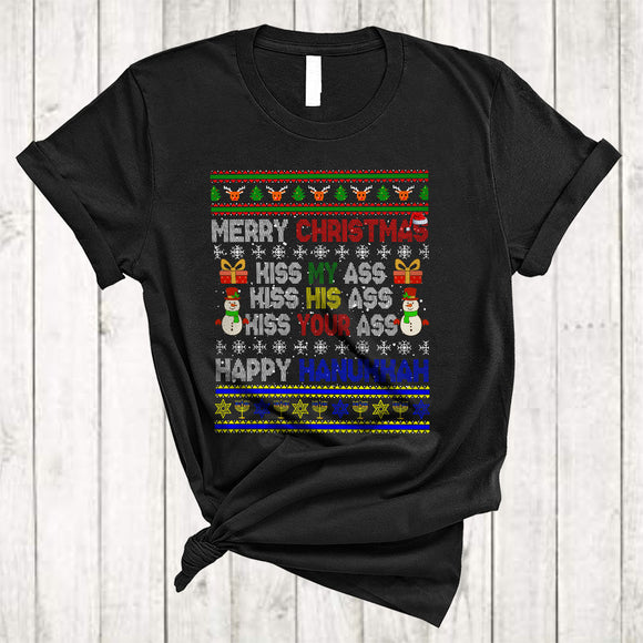 MacnyStore - Merry Christmas Kiss My Ass His Ass, Sarcastic Hanukkah X-mas Sweater, Snowman Snow T-Shirt