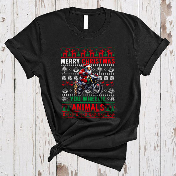 MacnyStore - Merry Christmas You Wheelie Animals, Cool Awesome X-mas Sweater Santa Biker, Dirt Bike Lover T-Shirt