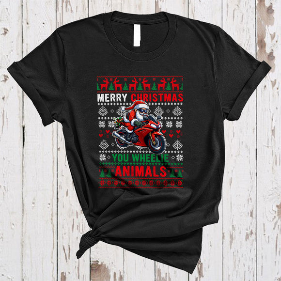 MacnyStore - Merry Christmas You Wheelie Animals, Cool Awesome X-mas Sweater Santa Biker, Motorbike Lover T-Shirt