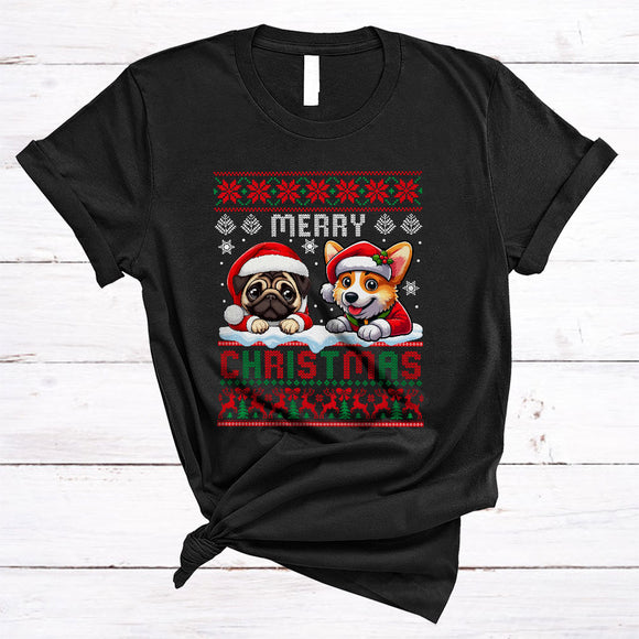 MacnyStore - Merry Christmas, Adorable Cool Santa Pug Corgi Lover, Matching Pajama Sweater X-mas Family T-Shirt