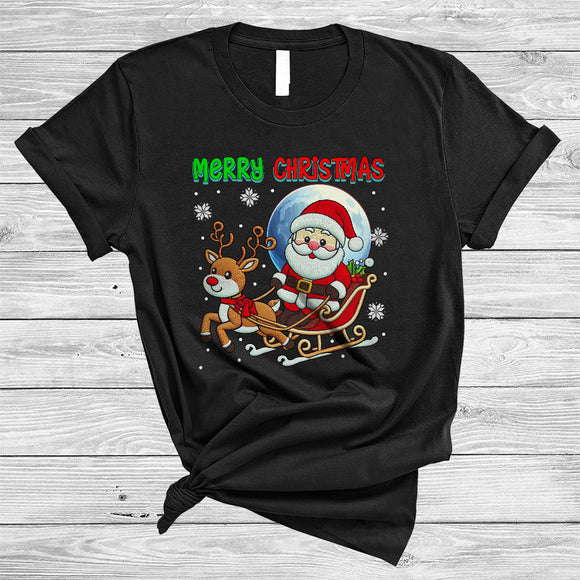 MacnyStore - Merry Christmas, Adorable Funny Christmas Santa Sleigh, X-mas Snow Around Family Group T-Shirt