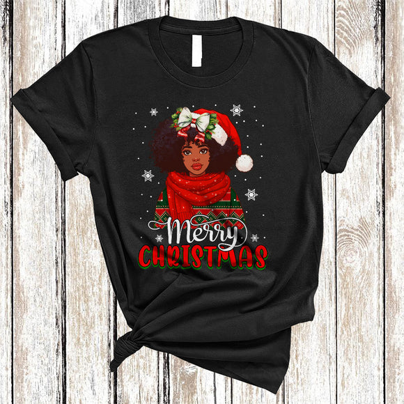 MacnyStore - Merry Christmas, Adorable Santa African American Girl Women, X-mas Black Afro Proud T-Shirt