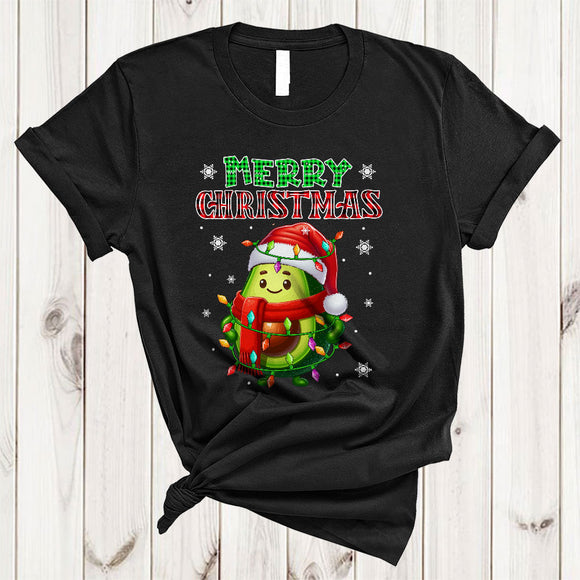 MacnyStore - Merry Christmas, Amazing Christmas Lights Plaid Santa Avocado, Matching Vegan X-mas Group T-Shirt