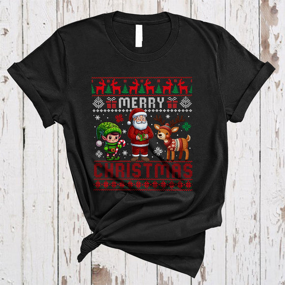 MacnyStore - Merry Christmas, Amazing Cool Sweater Santa ELF Reindeer Knitting, Knitte X-mas Group T-Shirt