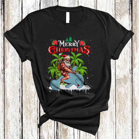 MacnyStore - Merry Christmas, Amazing X-mas Hawaiian Santa Riding Manatee Lover, Matching X-mas Family Group T-Shirt