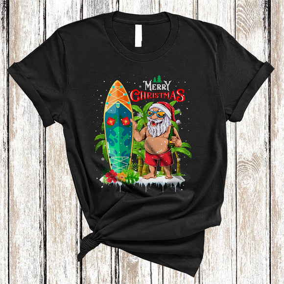 MacnyStore - Merry Christmas, Amazing X-mas Hawaiian Santa Surfing Lover, Matching X-mas Family Group T-Shirt
