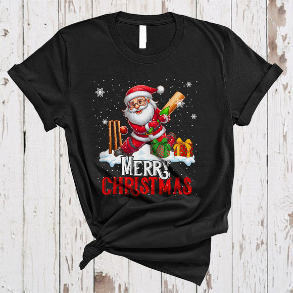 MacnyStore - Merry Christmas, Awesome Christmas Cricket Player, Matching Group X-mas Snow Around T-Shirt