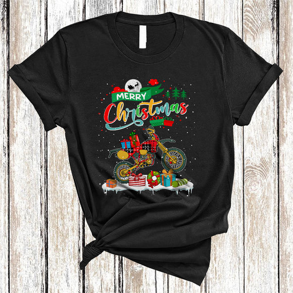 MacnyStore - Merry Christmas, Awesome Christmas Plaid Dirt Bikes Riding Lover, Snow Around X-mas Group T-Shirt