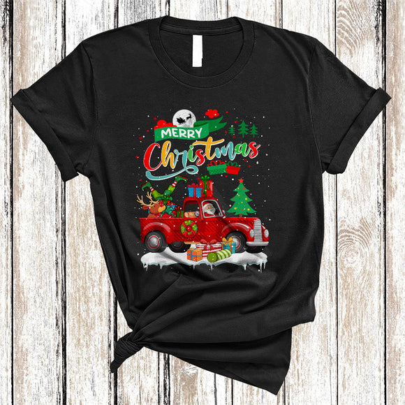 MacnyStore - Merry Christmas, Awesome Christmas Plaid Pickup Trucks Driver, Snow Around X-mas Group T-Shirt