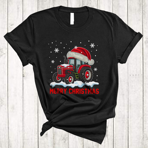 MacnyStore - Merry Christmas, Awesome Cute Christmas Snow Around Santa Tractor Driver, X-mas Farmer Lover T-Shirt