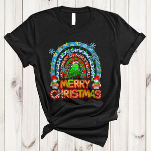 MacnyStore - Merry Christmas, Awesome X-mas Lights Snow Plaid Rainbow, Snowman Matching Family Group T-Shirt