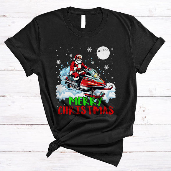MacnyStore - Merry Christmas, Cheerful Christmas Santa Riding Snowmobile Driver Lover, X-mas Snow Around T-Shirt