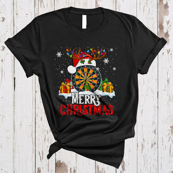 MacnyStore - Merry Christmas, Cheerful X-mas Santa Reindeer Darts Player, Matching Family Group T-Shirt