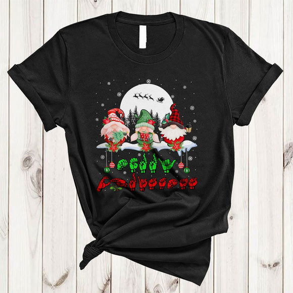MacnyStore - Merry Christmas, Cool ASL Sign Language Three Gnomes, Snow Around Matching Family Group T-Shirt
