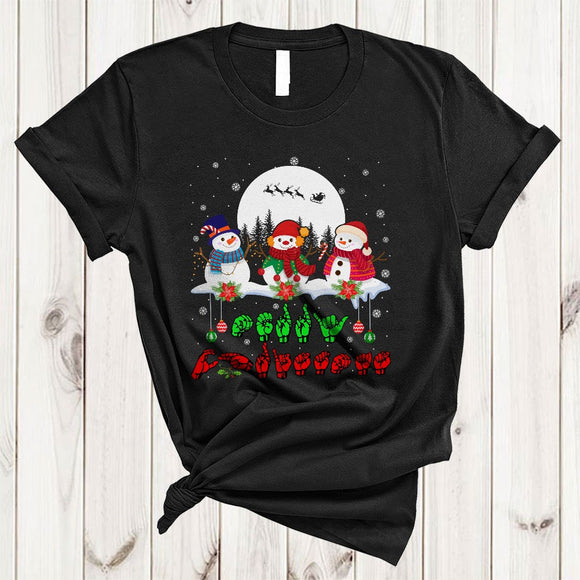 MacnyStore - Merry Christmas, Cool ASL Sign Language Three Snowman, Snow Around Matching Family Group T-Shirt