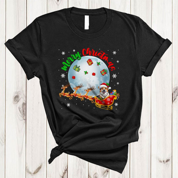 MacnyStore - Merry Christmas, Cute Santa Corgi On X-mas Sleigh, Matching Family Group Animal Lover T-Shirt