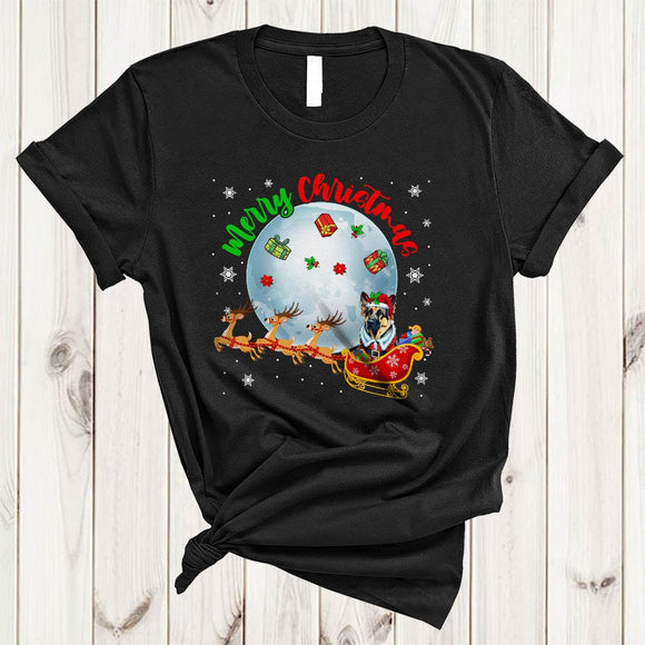 MacnyStore - Merry Christmas, Cute Santa German Shepherd On X-mas Sleigh, Matching Family Group Animal Lover T-Shirt