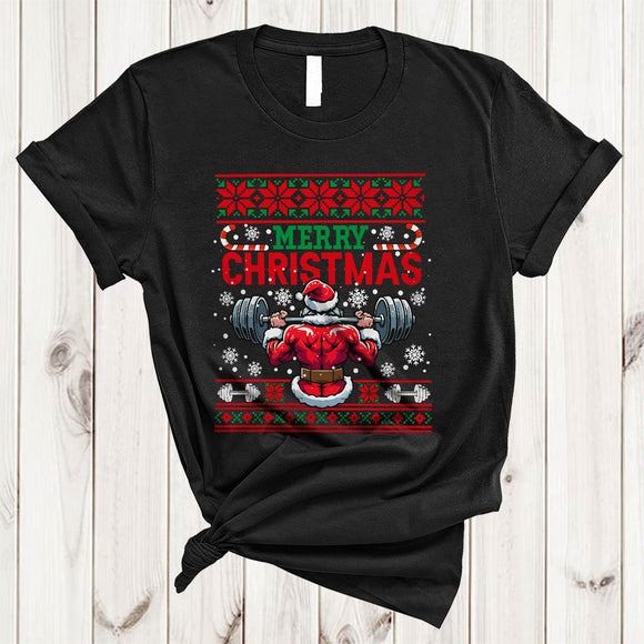 MacnyStore - Merry Christmas, Funny Santa Muscle Weightlifting, Matching X-mas Sweater Workout Lover T-Shirt