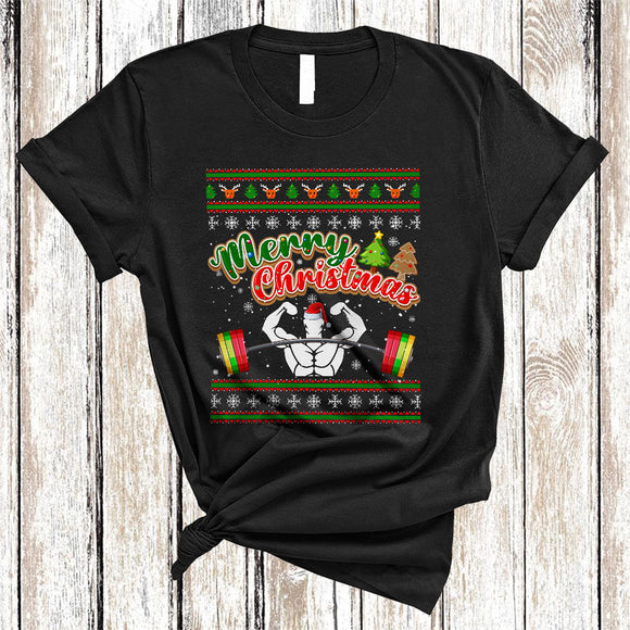 MacnyStore - Merry Christmas, Funny X-mas Sweater Santa Body Building Workout, Weighlifting Lover T-Shirt