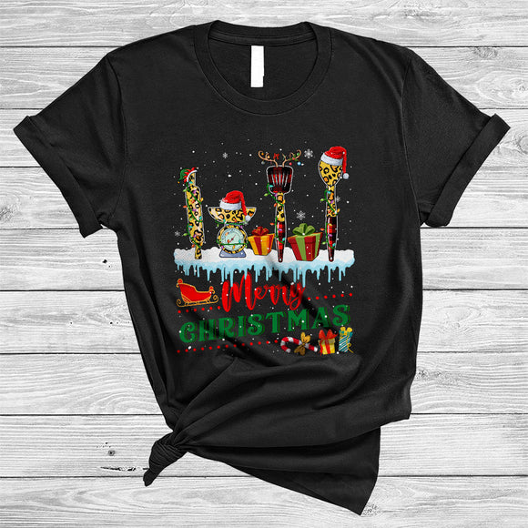 MacnyStore - Merry Christmas, Joyful Leopard Plaid Three Lunch Lady Tools, Lunch Lady X-mas Squad T-Shirt