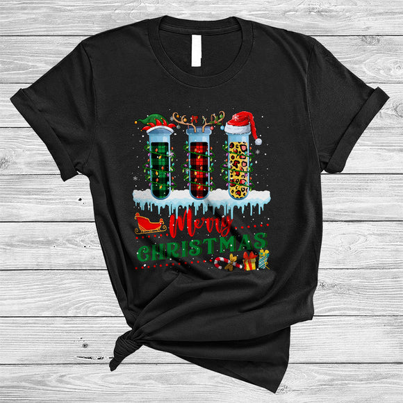 MacnyStore - Merry Christmas, Joyful Leopard Plaid Three Phlebotomist Tools, Phlebotomist X-mas Squad T-Shirt