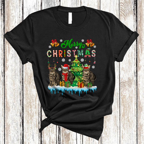 MacnyStore - Merry Christmas, Joyful Three ELF Santa Reindeer Cats Lover, Matching X-mas Snow Animal T-Shirt